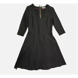 Boden Womens Bryony Broderie Trim 3/4 Sleeve Fit & Flare A-Line Dress Black Sz10